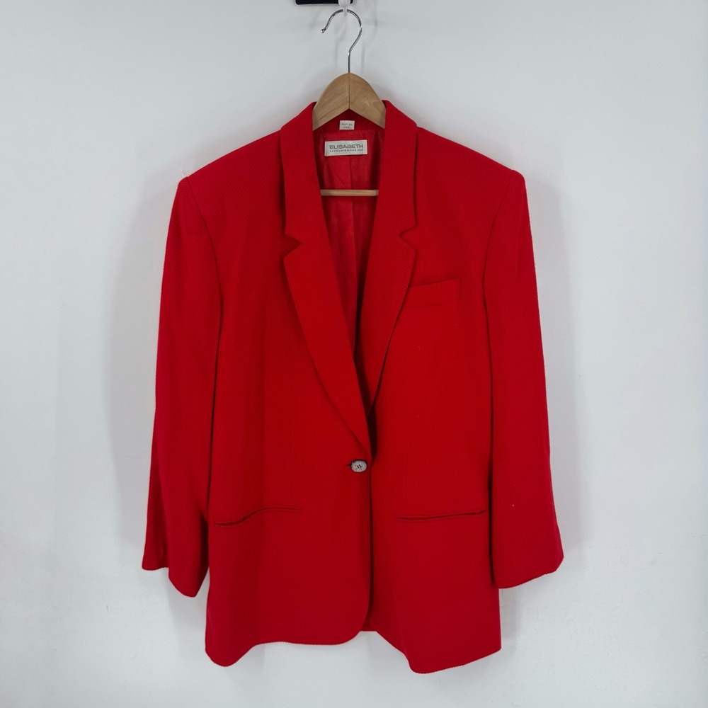 Liz Claiborne Red Blazer Bold‎ Statement Structured Size 16 Single Button Power